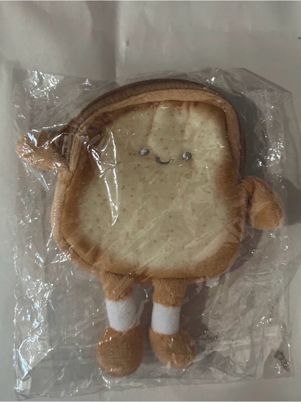 Toast Coin Purse Plush Wallet in Light Brown - Cute Bread Design. NWT